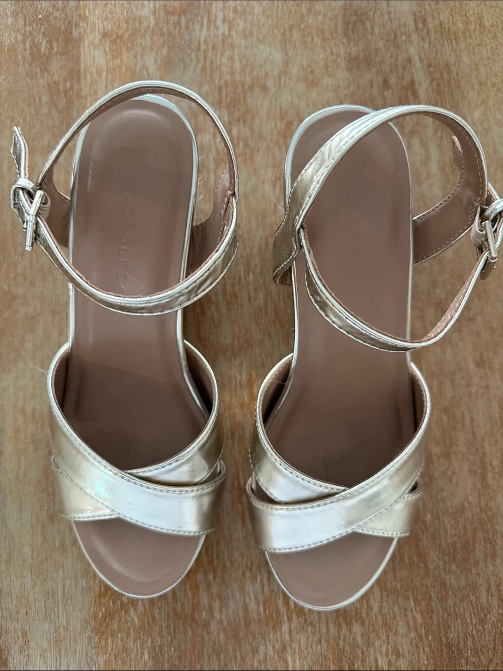 Aerosoles Pastel Soft Gold Metallic Espadrille Wedge Sandals Size 7.5